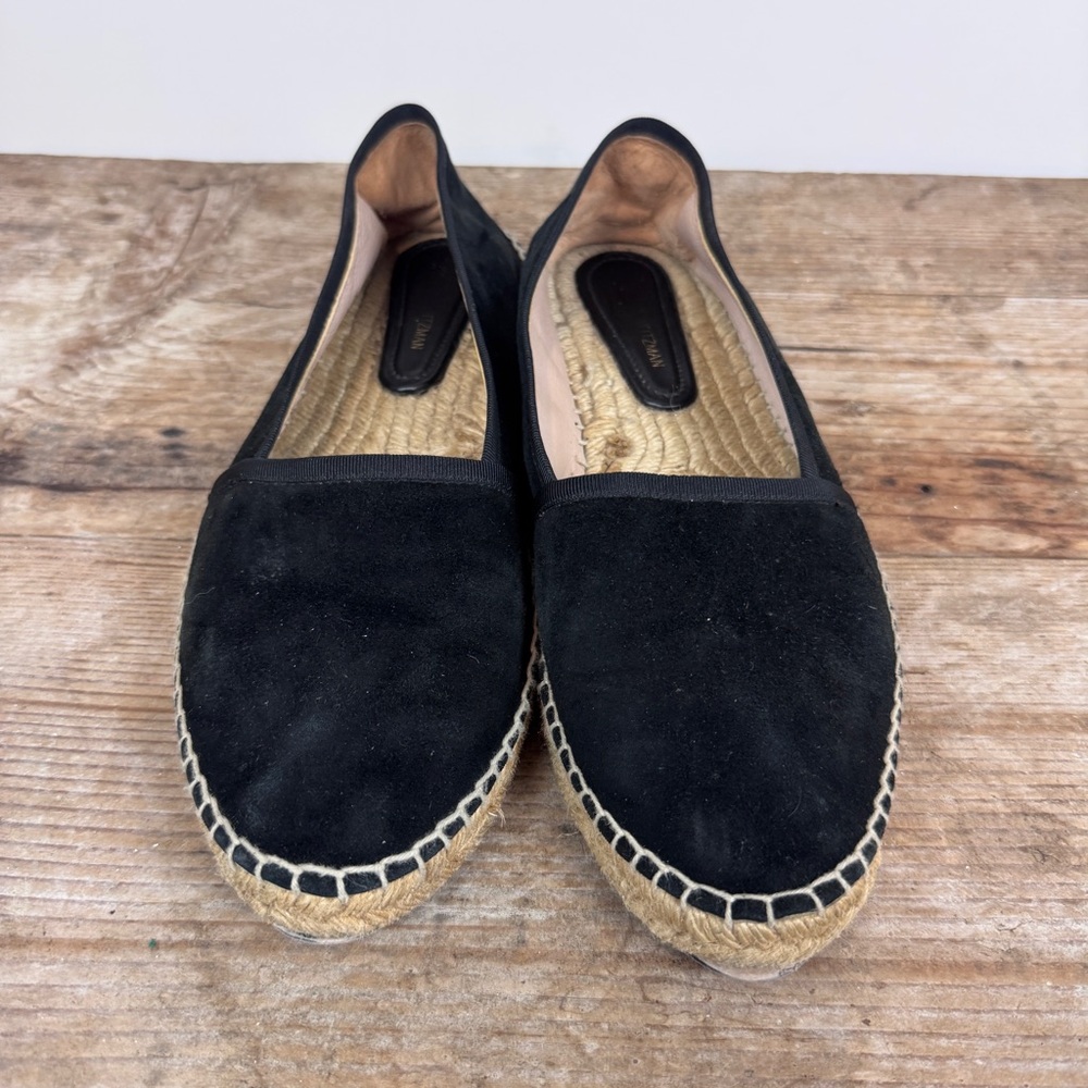 Stuart Weitzman 9M Black Suede Flat Espadrille Shoes - Picture 5 of 11